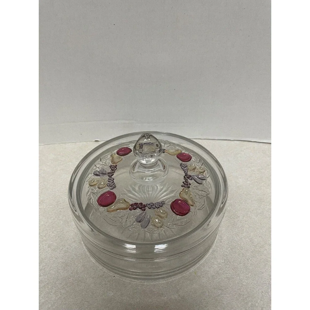 CLEAR GLASS TRINKET BOX WITH EMBOSSED FRUIT COVER 6